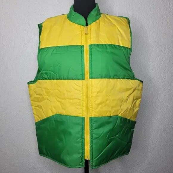 Vintage Unbranded Reversible Retro Striped Unisex Nylon Puffer Vest Pockets✨️L - Picture 12 of 16